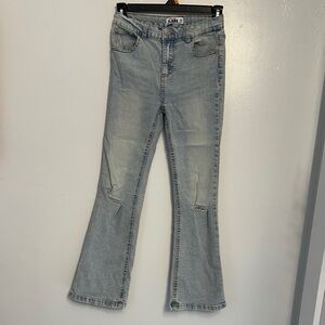 Girls Acid Wash Denim Flare Jeans in Light Blue